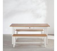 Ensemble table à manger 6 personnes et 2 bancs beiges et blancs 160x76.5x85cm Blanc