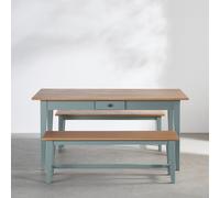 Ensemble table à manger 6 personnes et 2 bancs beiges et vert de gris 160x76.5x85cm Beige
