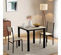 Ensemble table à manger 70x70x75 cm et 2 chaises avec rangement, métal, naturelle, Noir