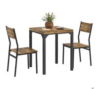 HomCom - Ensemble table et 2 chaises encastrables - Industriel acier noir, MDF bois vieilli marron