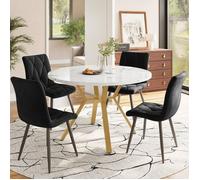 Ensemble Table à Manger avec 4 Chaises - Table de Cuisine Ronde en Marbre - Chaises de Salle à Manger en Velours Ergonomiques Noir