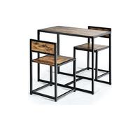 ensemble table à manger brun rustique 1 table et 2 chaises encastrable style industriel moderne pour salle à manger, bistro