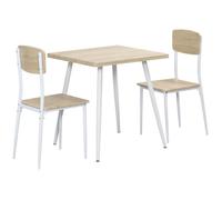 Ensemble table à manger carrée 3 pièces HOMCOM avec 2 chaises cuisine salle à manger plateau MDF châssis métal blanc