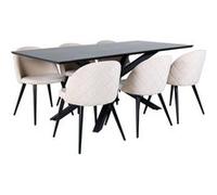 Ensemble Table à Manger & Chaises Piazza & Velvet - 6 places - 180cm - Noir et Beige Noir
