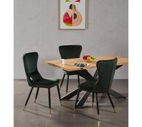 Ensemble Table à Manger Chêne 4 à 6 personnes + 4 Chaises en Velours Vert Émeraude - Style Contemporain