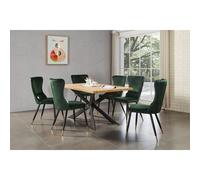 Ensemble Table à Manger Chêne 4 à 6 personnes + 6 Chaises en Velours Vert Émeraude - Style Contemporain