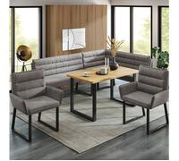 Ensemble Table à Manger d’Angle 1 Banc 2 Chaises et Table 140×80 cm - TCQPZ - Chenille Gris et Bois