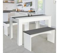 Ensemble Table À Manger 110 Cm Et 2 Bancs Rozy 4 Personnes Blanc Et Gris
