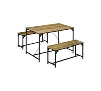 HOMCOM - Ensemble Table à Manger et 2 Bancs - Acier - 120x70x75cm - Bois naturel