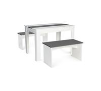 Ensemble Table À Manger 110 Cm Et 2 Bancs Rozy 4 Personnes Blanc Et Gris