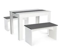 Ensemble Table À Manger 110 Cm Et 2 Bancs Rozy 4 Personnes Blanc Et Gris
