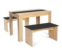 Ensemble table à manger et 2 bancs ROZY 4 personnes façon hêtre et noir 110 cm Noir G