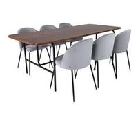 Ensemble Table à Manger et 6 Chaises Uno & Wrinkles 200cm Gris et Marron Gris