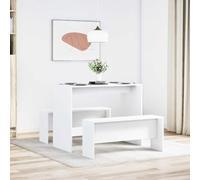 Ensemble Table à Manger et bancs 3pcs Blanc en Bois d'ingénierie, Table Robuste avec assises généreuses pour Repas en Famille, Surface Lisse Facile à Nettoyer