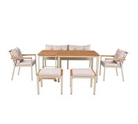 Ensemble table à manger et chaises de jardin 6-7 places, mobilier de jardin avec fauteuils et desserte amovible, Beige+Couleur naturelle Aosom FR