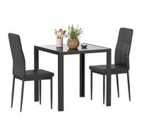 Ensemble table à manger et chaises - HOMCOM - pour 2 personnes - plateau rectangulaire en verre - pour cuisine salon maison - noir