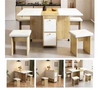Ensemble Table à Manger et Chaises Pliantes, 120x80 cm, Table Escamotable Multifonctionnelle avec 4 Chaises, Blanc + Bois Naturel