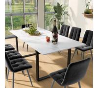Ensemble table à manger extensible 180x80x75 cm avec 8 chaises en velours, MDF, Gris, blanc