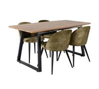 Ensemble Table à Manger Extensible & 4 Chaises Inca & Velvet 160-200cm Noyer & Vert