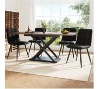 Ensemble table à manger extensible 5 pièces pour 4 personnes, 120-160 x 80 x 75 cm, noyer et noir