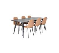 Ensemble Table à Manger Extensible 6 Chaises Design Sleek & Polar 195-280cm Noir & Marron