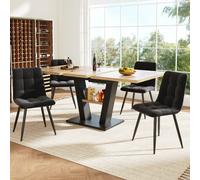 Ensemble table à manger extensible avec 4 chaises en velours, MDF, Noir et naturelle