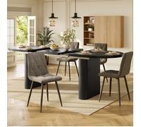 Ensemble Table à Manger Extensible avec 4 Chaises, Table Ovale en Bois, Chaises avec Revêtement en Tissu et Pieds en Métal,Noir+Gris