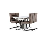 Ensemble Table à Manger Extensible et 4 Chaises Disa et Zizo 160cm Blanc et Marron