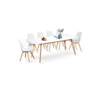 IDMarket - Ensemble Table à Manger Extensible Inga 160-200 cm et 6 chaises SARA Blanches Design scandinave