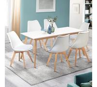 IDMarket - Ensemble Table à Manger Extensible Inga 160-200 cm et 6 chaises SARA Blanches Design scandinave