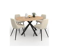 IDMarket - Ensemble Table à Manger Extensible Ronde Alix Bois et Noir 110-150 cm et 4 chaises THALYA Velours Beige