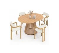 Ensemble table à manger ronde CARMEN 4-8 personnes en bois et 4 chaises ESMA effet bois et bouclette avec accoudoirs