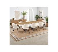 Ensemble Table à manger extensible VENTER 180-300 cm plateau effet bois et 8 chaises tissu bouclette écru