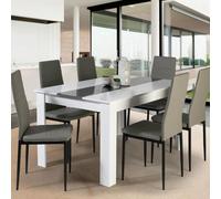 IDMarket – Ensemble table à manger Georgia 140 cm blanche et grise – 6 chaises Romane grises