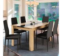 IDMarket - Ensemble Table à Manger Georgia 140 cm Imitation hêtre et Noire et 6 chaises Romane Noires