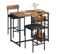Ensemble table à manger pour 2 avec 2 chaises rembourrées et 3 étagères - Table haute bar compacte, parfait petit espace, cuisine