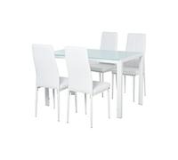 Ensemble table à manger et chaises - HOMCOM - pour 4 personnes - plateau rectangulaire en verre - pour cuisine salon maison - blanc