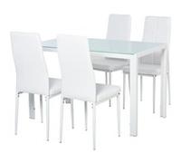 Ensemble table à manger et chaises - HOMCOM - pour 4 personnes - plateau rectangulaire en verre - pour cuisine salon maison - blanc