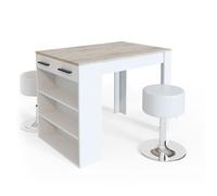 Ensemble table à manger Repose, 67x100cm avec 2 tabourets, Sonoma/Blanc, Vicco 33493