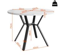 Ensemble table à manger ronde 5 pièces avec 4 chaises ergonomiques effet marbre blanc - ELVMI - pieds en métal noir pour séjour
