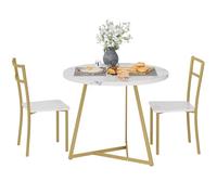 Ensemble Table à Manger Ronde 80 cm Pour 2 Personnes, Table De Cuisine Compacte Avec 2 Chaises Et 2 Sets De Table Résistants à La Chaleur, Table Bistrot Gain De Place Pour Cuisine, Salle à Manger