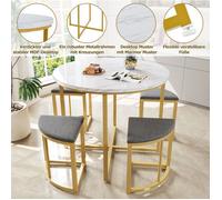 Ensemble Table à manger ronde 80cm avec 4 chaises en Velours gris,Table salle à manger avec plateau en MDF et cadre en fer plaqué