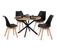IDMarket - Ensemble Table à Manger Ronde Alix 110 cm Bois et Noir et 4 chaises SARA Noires