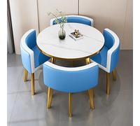 Ensemble table à manger ronde en marbre pour 4 personnes avec 4 chaises, multifonctionnel pour salon, balcon et bureau, combo café et salle à manger (couleur : )