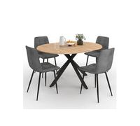 Ensemble table à manger ronde extensible ALIX 110 - 150 cm et 4 chaises MILA en velours gris foncé
