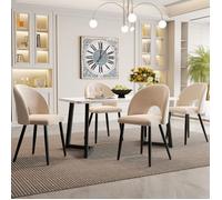 Ensemble table à manger - Table à manger avec 4 chaises - Rectangulaire - Velours beige - Pieds de chaise réglables