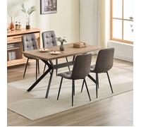 Ensemble table à manger - WAFTING - 140x80 cm - 4 chaises - Tissu technique - Aspect bois marron
