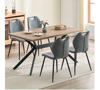 Ensemble table à manger - WAFTING - 140x80x73 cm - 4 chaises tissu - Bois foncé & gris - Pieds métal