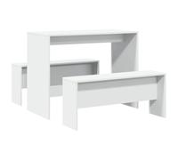 Ensemble Table basse blanche et banc, 3 pièces | Matériau à base de bois, résistant à l'humidité, facile à nettoyer, salle à manger