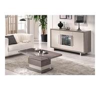 Ensemble Table Basse + Buffet 3 Portes Led Gris Metallisé et Mat - AUXANE -